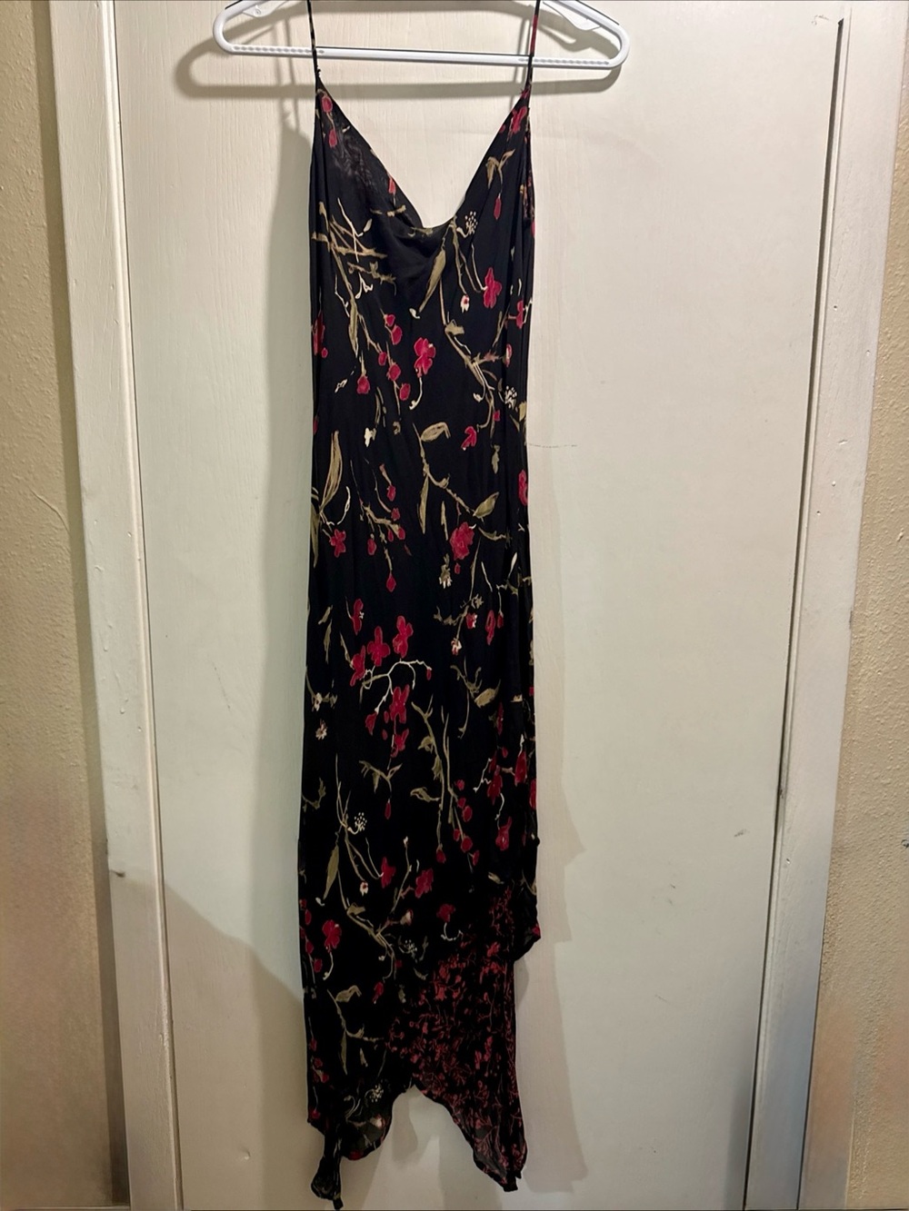 Vtg Y2K fairy core Lapis Black Slip Dress floral 2layers fabric 90 Grunge